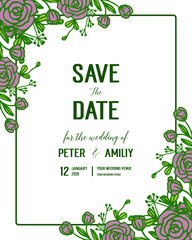 Vector illustration wedding invitation card with artwork purple flower frame
