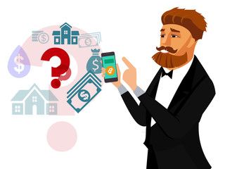 Businessman with Smartphone Flat Illustration