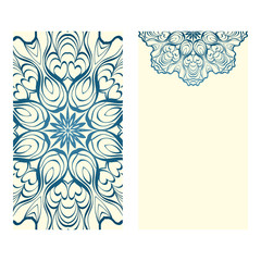 Design Vintage Cards With Floral Mandala Pattern And Ornaments. Vector Template. Islam, Arabic, Indian, Mexican Ottoman Motifs. Hand Drawn Background. Milk blue color