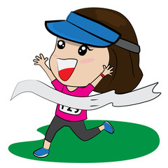 young athlete race winner at finish line