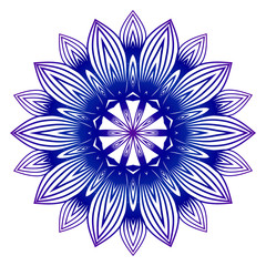 Vector Illustration. Modern Decorative Floral Mandala. Hand Drawn Background. Islam, Arabic, Indian, Ottoman Motifs. Purple blue gradient