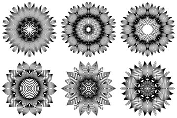 Set of Pattern Of Mandala . Vector Illustration. Modern Decorative Floral Color Mandala. Decorative Cicle Ornament. Floral Design. Black white color