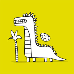 Funny dinosaur, childish style. Sketch for your design