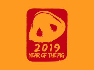 Happy Chinese Lunar New Year 2019 Year of The Pig, Animal Zodiac Flat Vector Illustration
