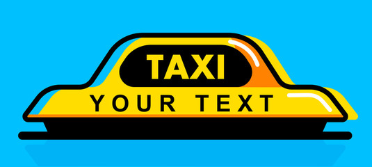 Taxi flat roof sign. Icon taxi sign on blue background. Taxi sign on the roof of car. Vector illustration.