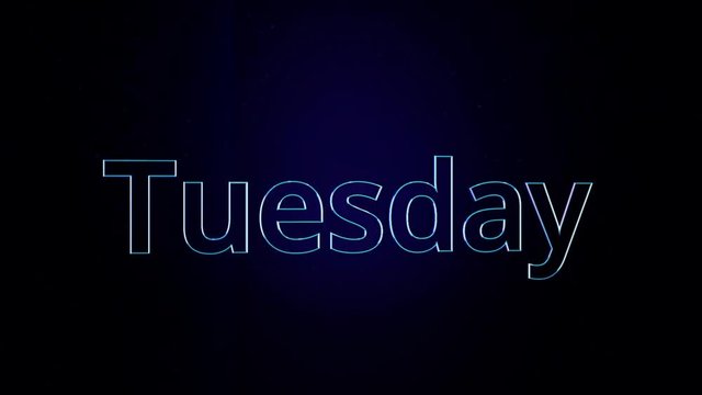 Animated Movie Text - Tuesday. Neon text of day of the week TUESDAY