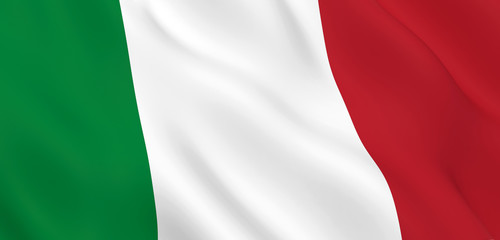 National Fabric Wave Close Up Flag of Italy Waving in the Wind. 3d rendering illustration.