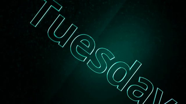 Animated Movie Text - Tuesday. Neon text of day of the week TUESDAY