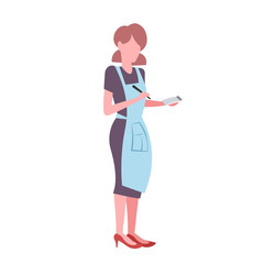 waitress wearing apron woman making notes in notepad professional occupation concept female cartoon character full length flat isolated