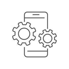 Smartphone device icon with gears. Settings in smartphone. Digital Technology, AI, IoT. EPS 10