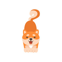 Friendly Shiba Inu Dog, Cute Funny Japan Pet Animal Cartoon Character Front View Vector Illustration