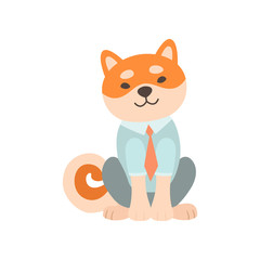 Shiba Inu Dog Businessman Character, Cute Funny Japan Pet Animal Wearing Clothes Cartoon Vector Illustration
