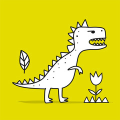 Funny dinosaur, childish style. Sketch for your design