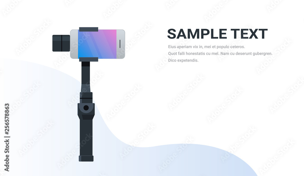 Poster 3-axis new generation stabilizer for smartphone device mobile gimbal and smart phone copy space flat