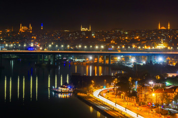 Istanbul, Turkey Night views from the Ey&uuml;p neighborhood over the Golden Horn.
