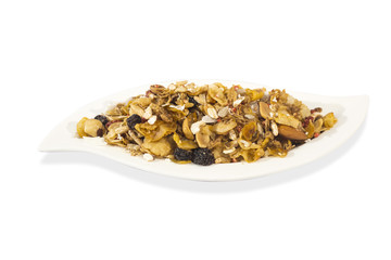 nuts dried fruits and healthy foods hazelnut nuts, almonds, walnut, peanut, cashew on white background