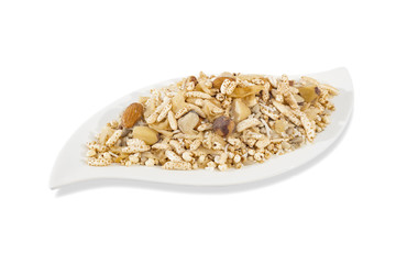 nuts dried fruits and healthy foods hazelnut nuts, almonds, walnut, peanut, cashew on white background