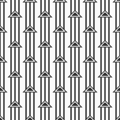 Abstract geometric seamless pattern of triangles located on parallel lines. Arrows motif.