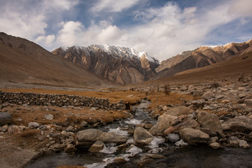 Fototapeta na wymiar Leh Ladakh - Leh, Ladakh, India Beautiful View - River And Mountains Ladakh, India.