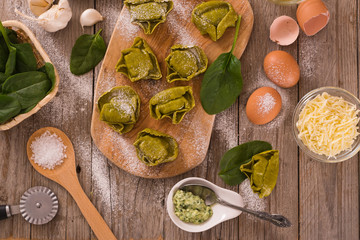Spinach ravioli with ricotta cheese filling.