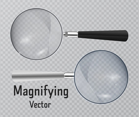 Set of Realistic magnifier. Magnifying glass tool for research and search for your design. Isolated on transparent background illustration.