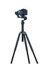 Professional DSLR camera on tripod stabilizer metal