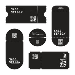 Set of coupons with sale season writing with QR codes. Ticket template