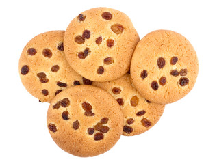 Cookies with raisin on white background