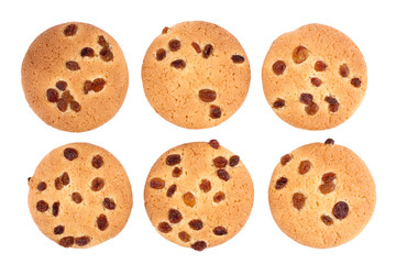 Cookies with raisin on white background