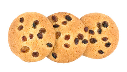 Cookies with raisin on white background