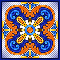 Mexican talavera ceramic tile pattern. Ethnic folk ornament.