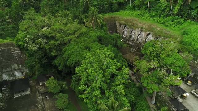 Drone Fly-Out over tropical forest of Ancient Temple Gunung Kawi in Bali, Indonesia &ndash; Drone Footage