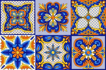 Cercles muraux Tuiles marocaines Motif de carreaux de céramique talavera mexicain. Ornement folklorique ethnique.