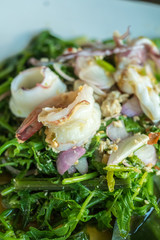 Vegetable fern spicy seafood salad