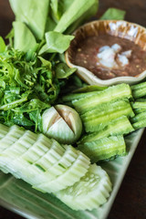 steam vegetables side dish of spicy shrimp paste sauce