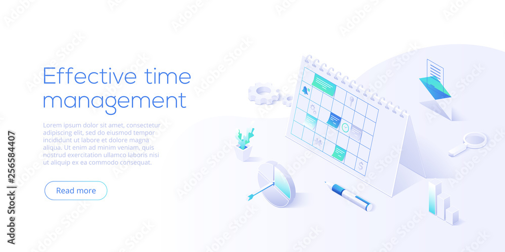 Poster effective time management isometric vector illustration. task prioritizing organization for effectiv