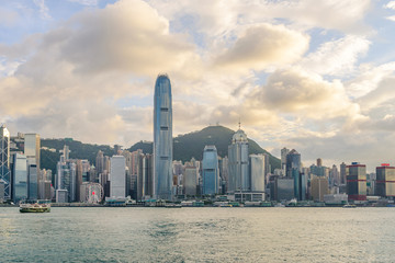 Fototapeta na wymiar Cityscape and skyline at Victoria Harbour. Popular view point of Hong Kong city