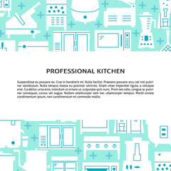 Professional kitchen equipment concept background in flat style