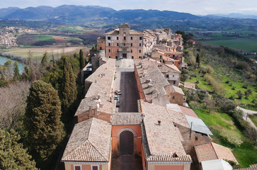 Aerial view of Filacciano with Del Drago castle near Rome, Italy
