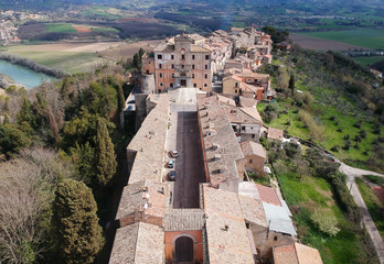 Aerial view of Filacciano with Del Drago castle near Rome, Italy