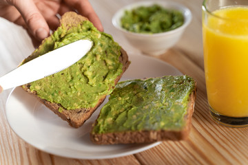 Close up of a slice of delicious avocado toast