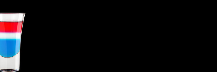 Delicious alcoholic fashion shot of the Russian flag on a black background. Wide format banner.