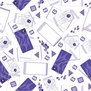 Mobile phones on a white background. Seamless pattern. Vector illustration.