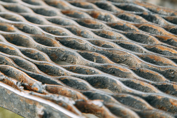 Details of the old iron car. Texture of metal and machine parts.