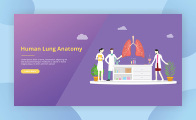 team of doctor discuss and teaching human lung anatomy for website template design page - vector illustration