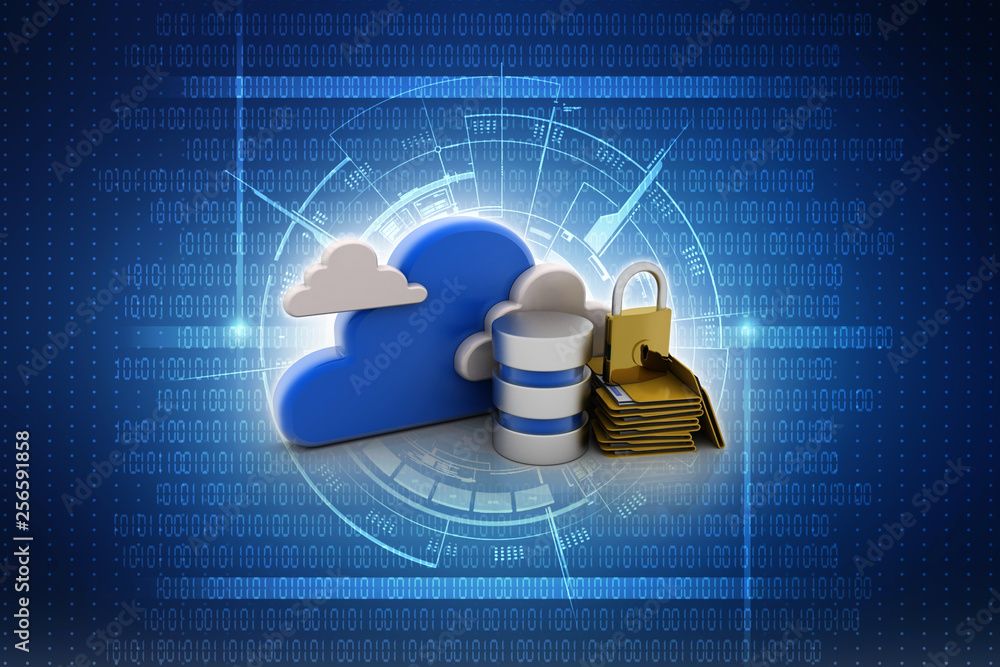 Poster 3d rendering cloud online storage icons with data