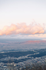 Sunset and evening city Tbilisi, Georgia. Panoramic views and lights of historic neighborhoods.