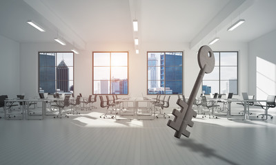Conceptual background image of concrete key sign in modern office interior