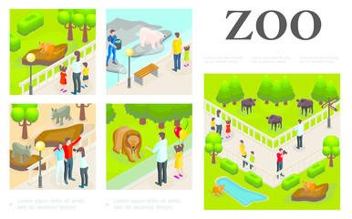 Naklejka premium Isometric Zoo Colorful Composition