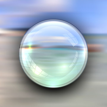 Realistic 3D sphere on the background of the beach and the sea